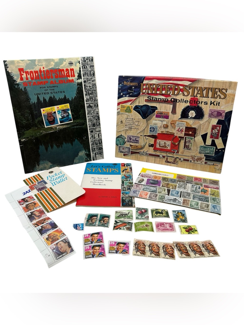 Vtg Stamp Collectors Lot (Frontiersman Album,Luxembourg & More)